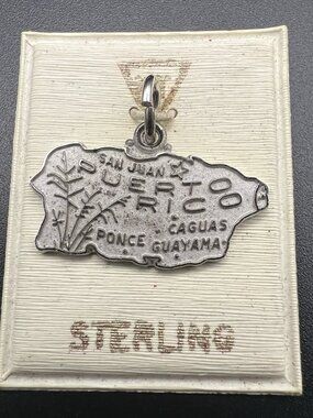 Vintage NOS Puerto Rico Map Sterling Silver Charm